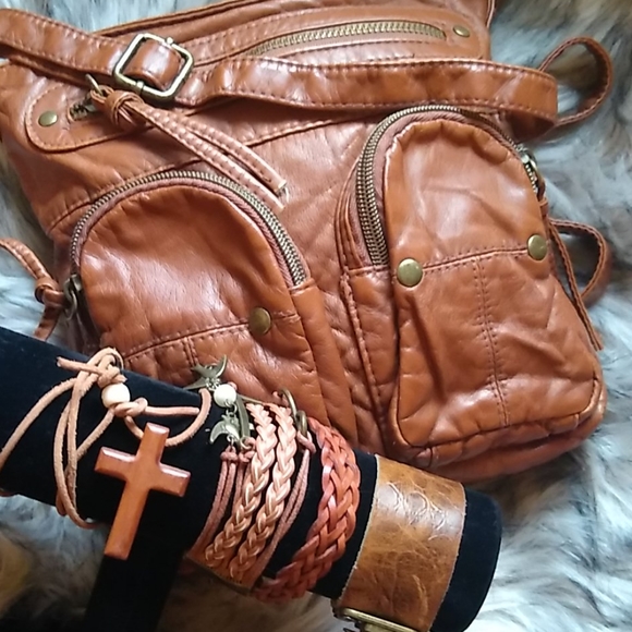 Bag Bracelets & Necklace Handbags - Cool Rugged Leather Bag Bracelets & Cross Necklace